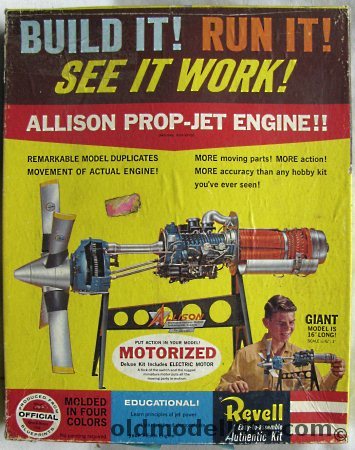 Revell 1/11 Allison 501-D13 Prop-Jet (Turbo prop) Engine - History Makers Issue in Original Issue Motorized Box, 8606 plastic model kit